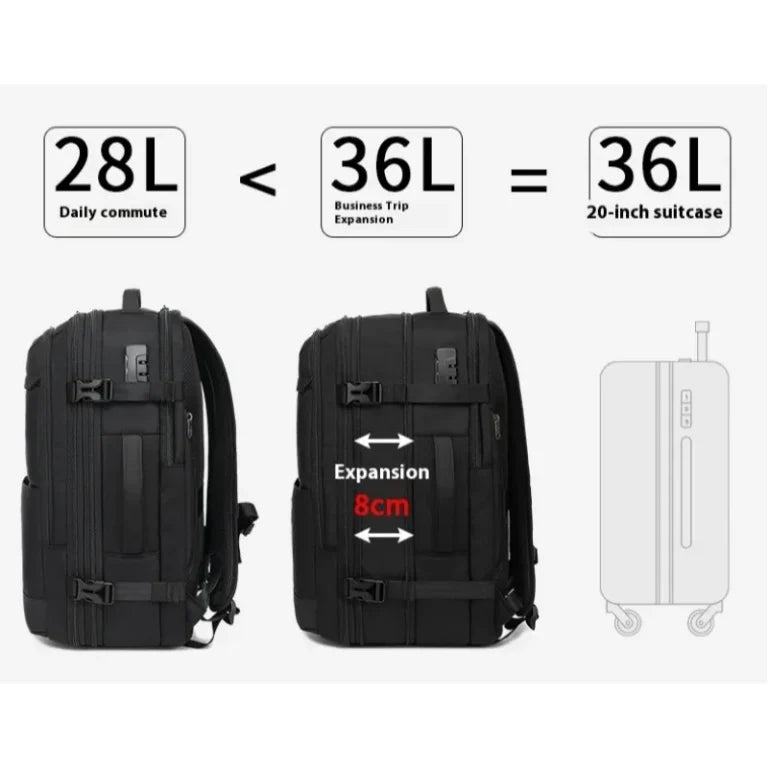 Coolbell 36 L Expandable Waterproof Portable Anti-theft Backpack For Men 17.3 inch Laptop, CB-8298USB-A Charging Port,180° Open,