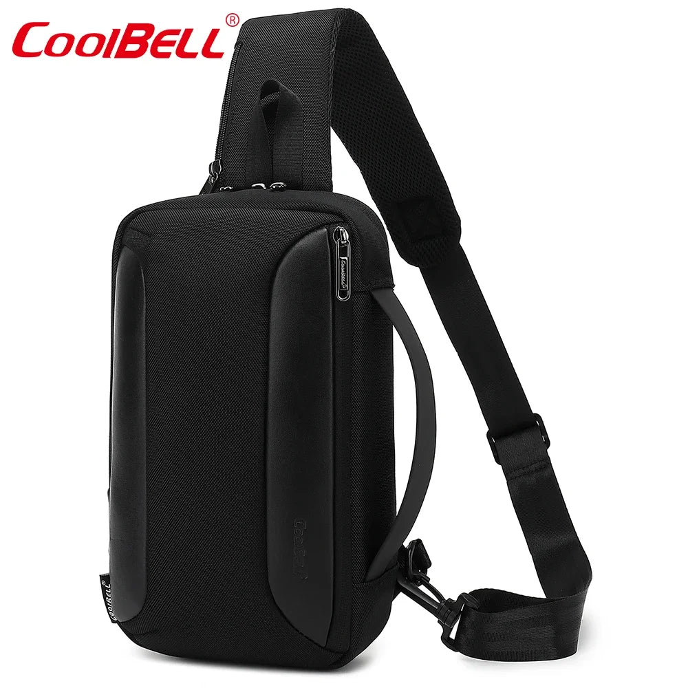 Fashion Men Chest Bag with USB 3.0 Charging Port Small Crossbody Bag 5.1 L Waterproof Messenger Bag for 7.9 inch iPad CB-7256