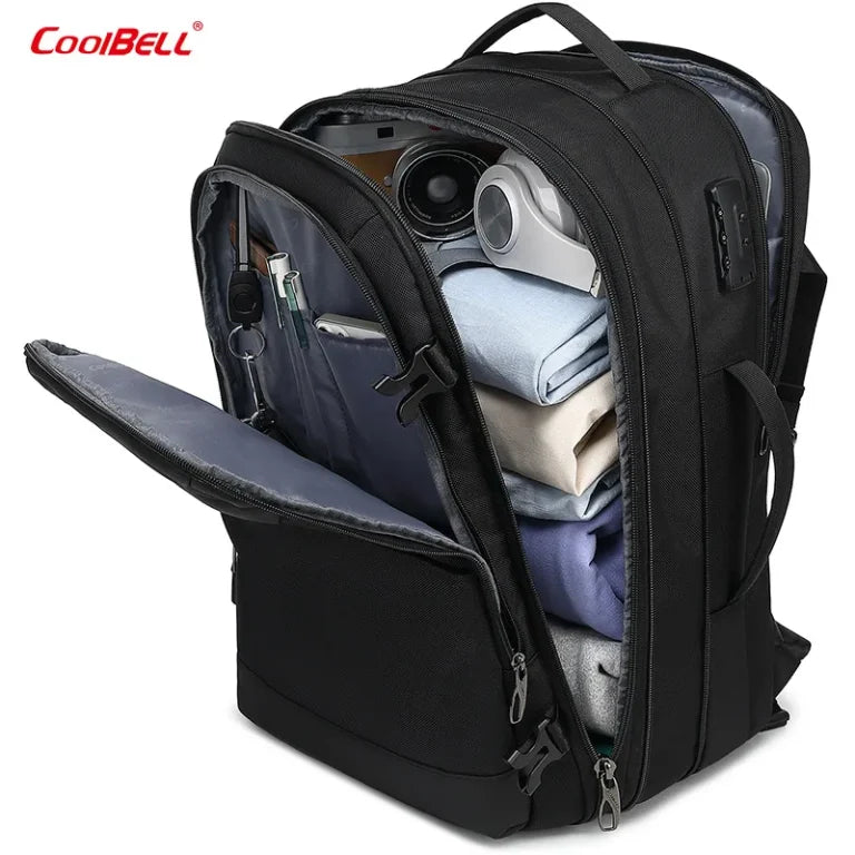 Coolbell 36 L Expandable Waterproof Portable Anti-theft Backpack For Men 17.3 inch Laptop, CB-8298USB-A Charging Port,180° Open,