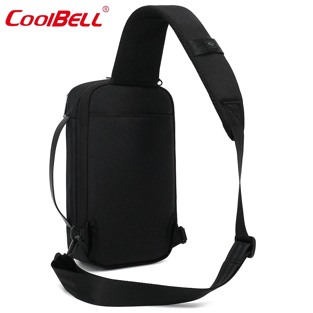 Fashion Men Chest Bag with USB 3.0 Charging Port Small Crossbody Bag 5.1 L Waterproof Messenger Bag for 7.9 inch iPad CB-7256