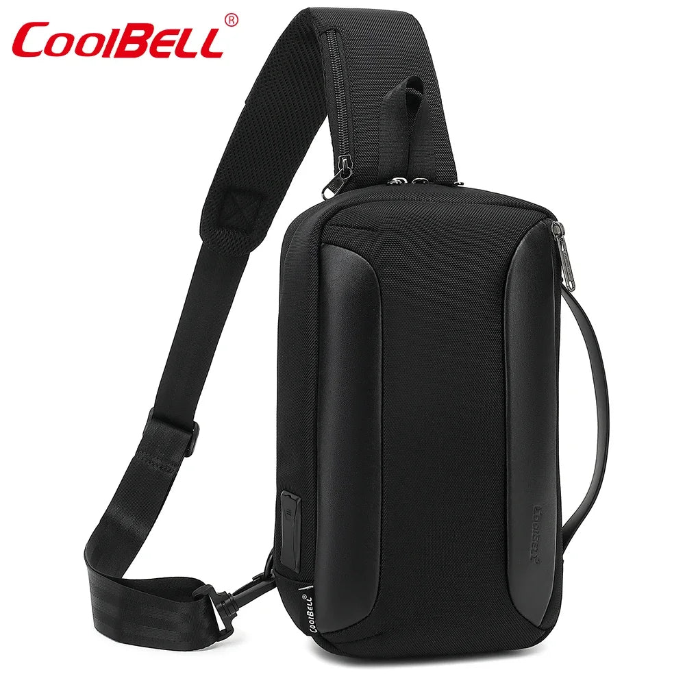 Fashion Men Chest Bag with USB 3.0 Charging Port Small Crossbody Bag 5.1 L Waterproof Messenger Bag for 7.9 inch iPad CB-7256