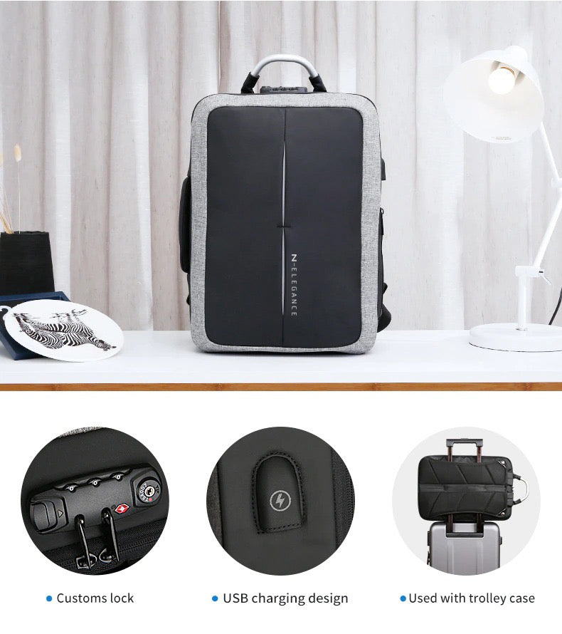 N Elegance 17 Inch Laptop Backpack Large Capacity School Bag Usb Charging Port Water Resistant Black