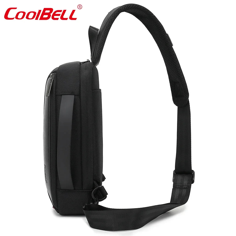 Fashion Men Chest Bag with USB 3.0 Charging Port Small Crossbody Bag 5.1 L Waterproof Messenger Bag for 7.9 inch iPad CB-7256