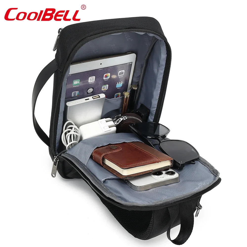 Fashion Men Chest Bag with USB 3.0 Charging Port Small Crossbody Bag 5.1 L Waterproof Messenger Bag for 7.9 inch iPad CB-7256