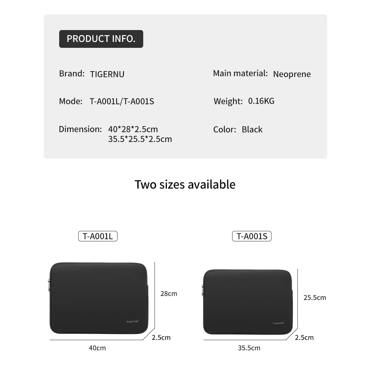 Tigernu Waterproof Thickened Laptop Sleeve Model T-A001L Black