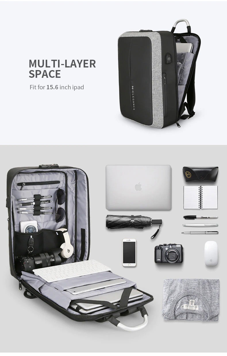 N Elegance 17 Inch Laptop Backpack Large Capacity School Bag Usb Charging Port Water Resistant Black