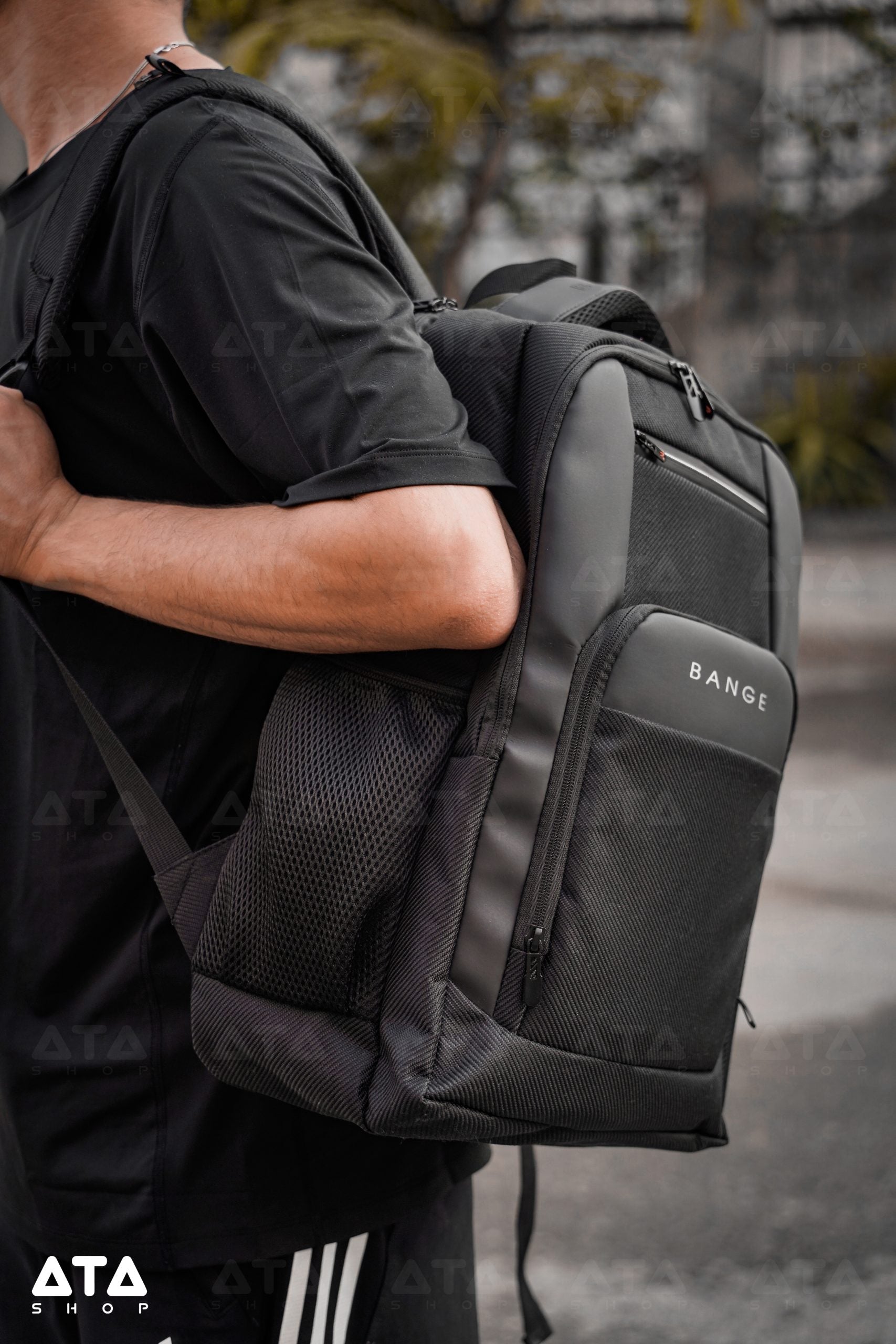 Bange 15.6 Inch Laptop Backpack Large Capacity School Bag Usb Charging Port Water Resistant - Black