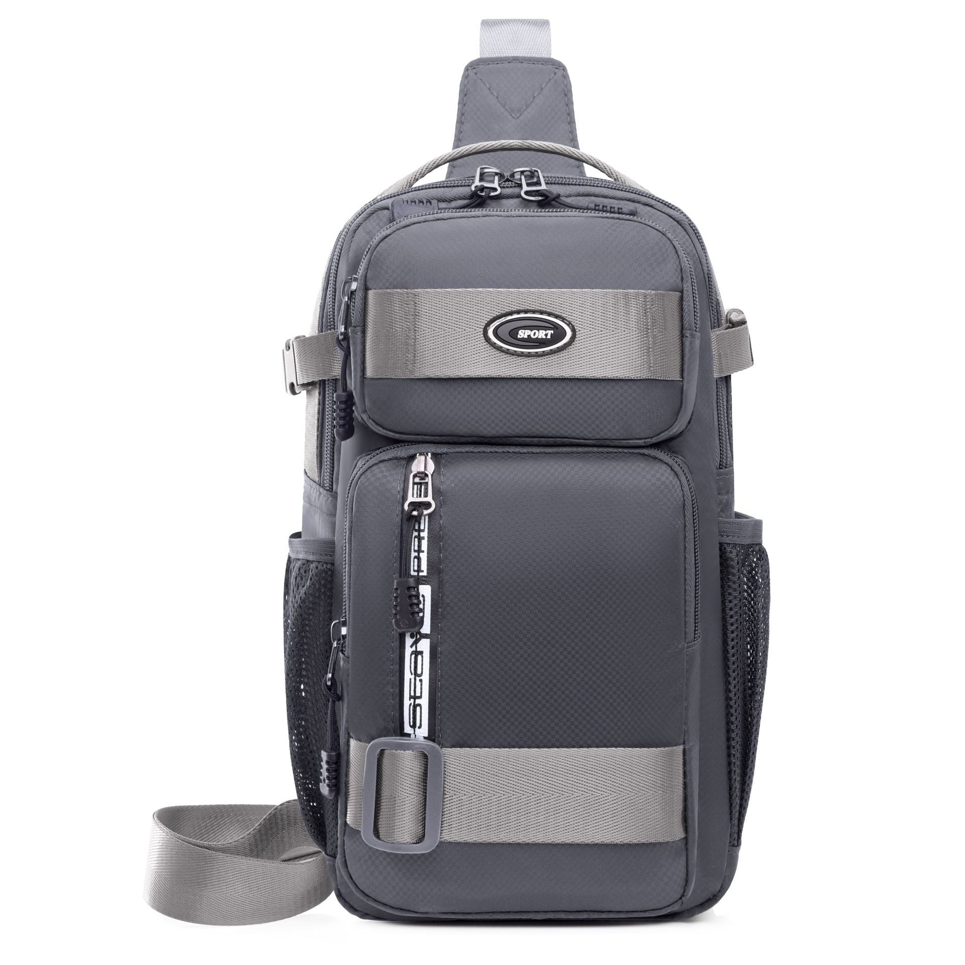 AA04 – Crossbody Sling Chest Daypack – Original PU Leather (Grey)