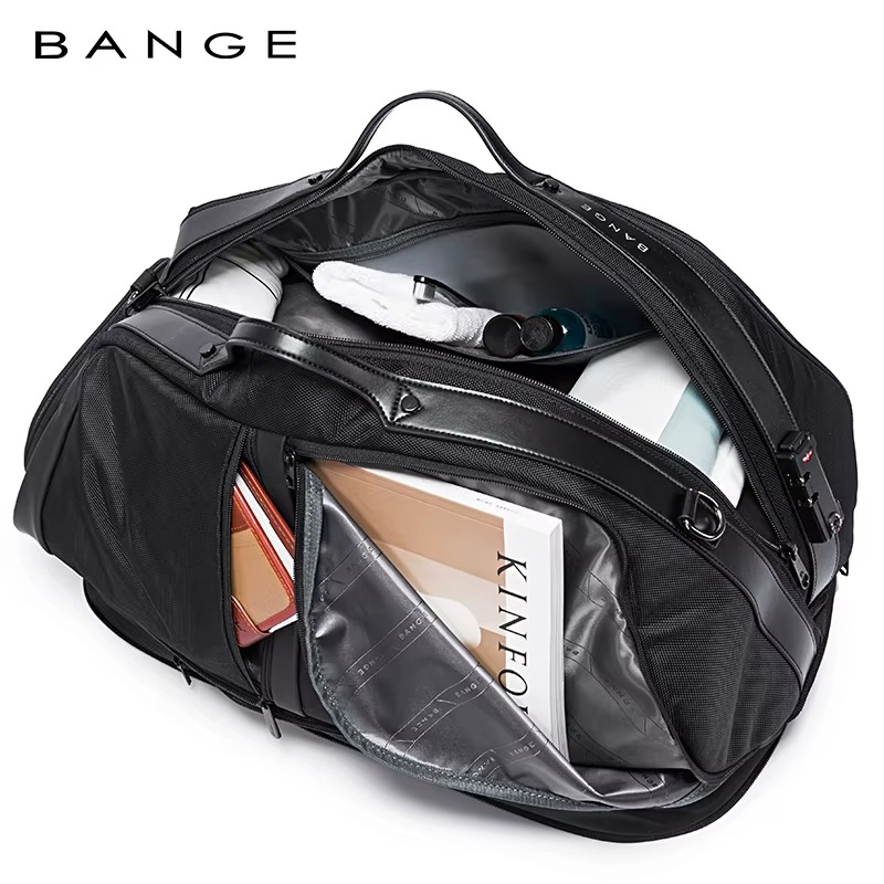 Bange New Design Multifunction Expand Tsa Lock Waterproof Shoes Shoulder Men Duffle Luggage Travel Bags Model 77178 Black
