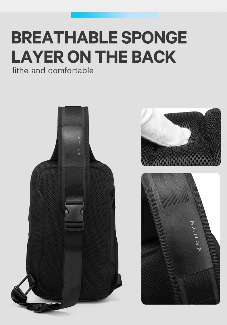 Bange High Quality Multifunctional Crossbody Men Shoulder Waterproof Sling Bag Model Bg 77120 Black