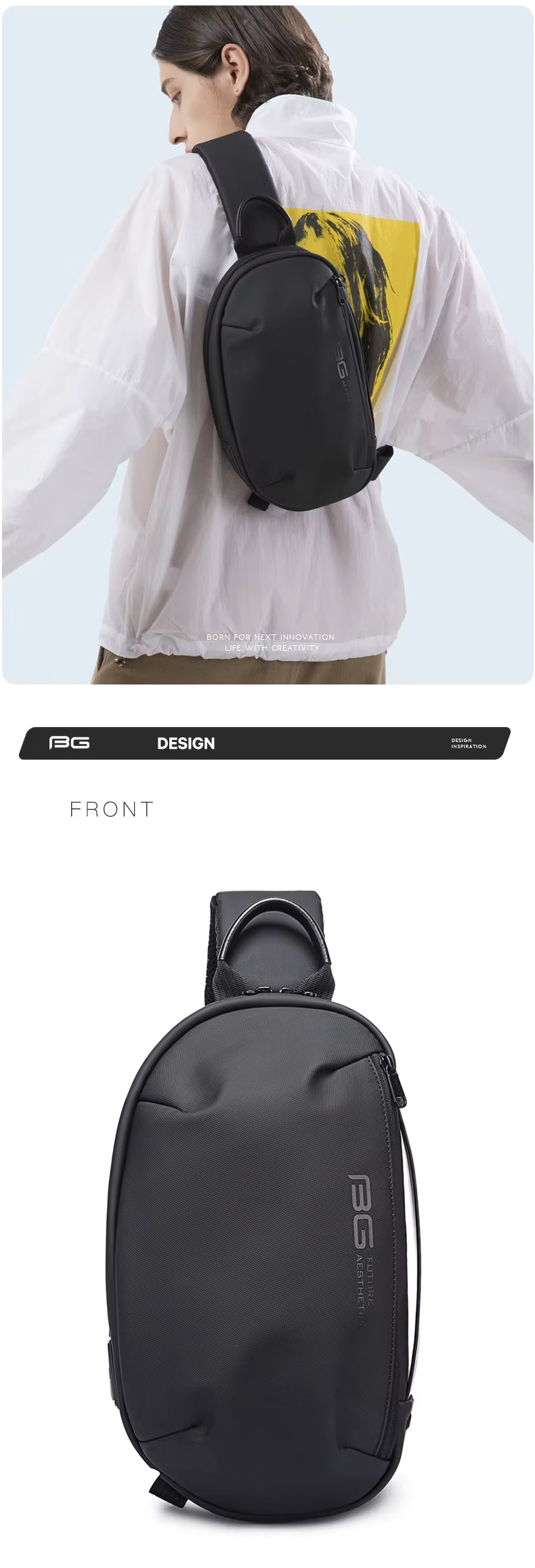 Bange Multifunctional Waterproof Sling With Usb Charging Chest Anti Theft Bag Bg 7306 Black