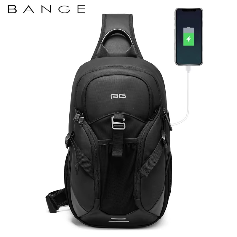 Bange High Quality Multifunctional Crossbody Men Shoulder Waterproof Sling Bag Model Bg 77120 Black
