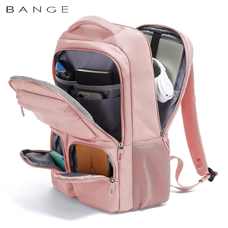 Bange 1807 Polyester Unisex Travel Backpacks Laptop Waterproof Pink