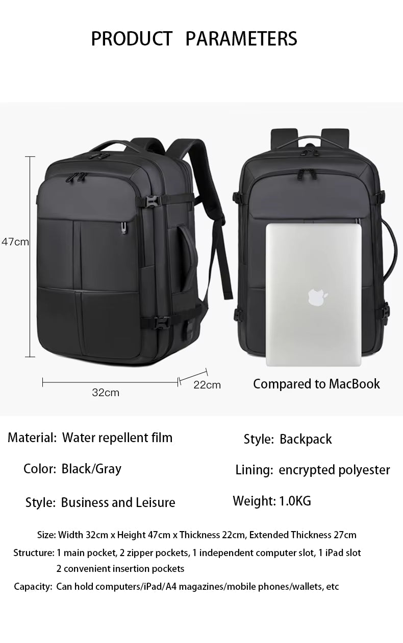 Meinaili 2404 Large Capacity Waterproof Computer Backpack Wet/Dry Separation Shoes Compartment Business Travel Charging Expansion Feature