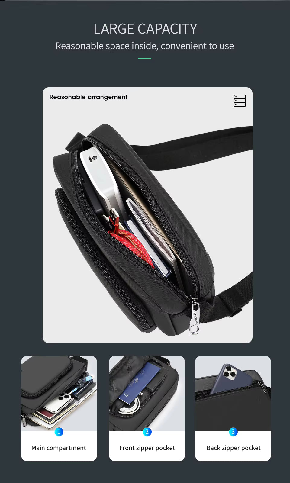 Tigernu Waterproof And Stain Resistant Crossbody Sling Shoulder Bag Model T-S8136 Black