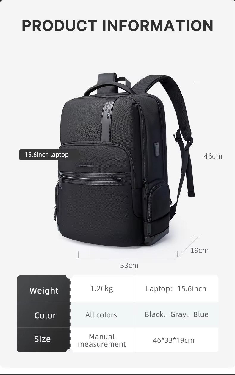 Bange Usb Waterproof Travel Custom Men Casual Laptop Backpacks Model 2603 Black