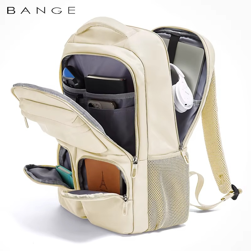 Bange 1807 Polyester Unisex Travel Backpacks Laptop Waterproof Beige