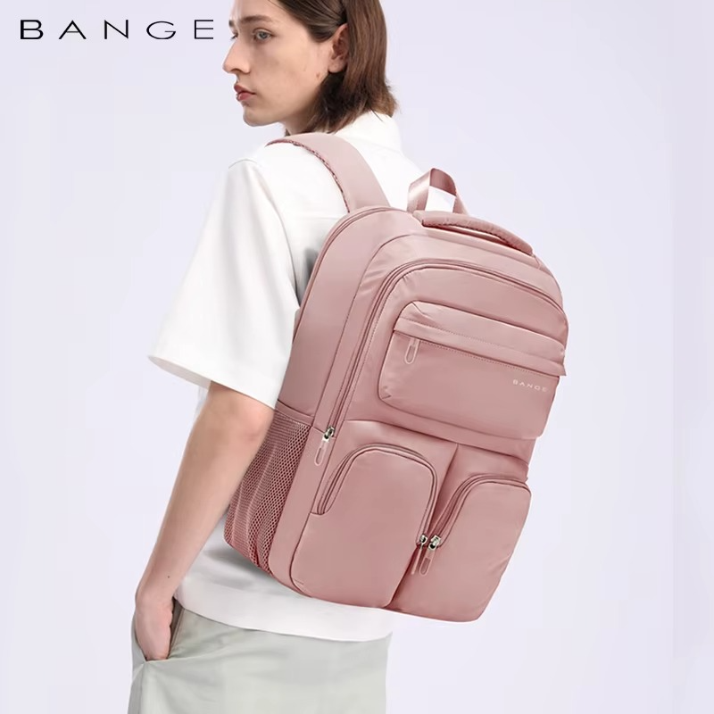 Bange 1807 Polyester Unisex Travel Backpacks Laptop Waterproof Pink