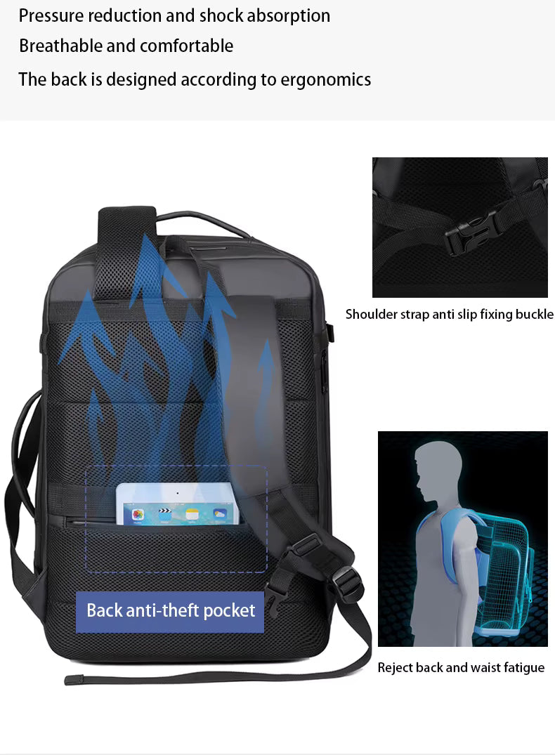 Meinaili 2502 Large Capacity Waterproof Computer Backpack Wet/Dry Separation Shoes Compartment Business Travel Charging Expansion Feature