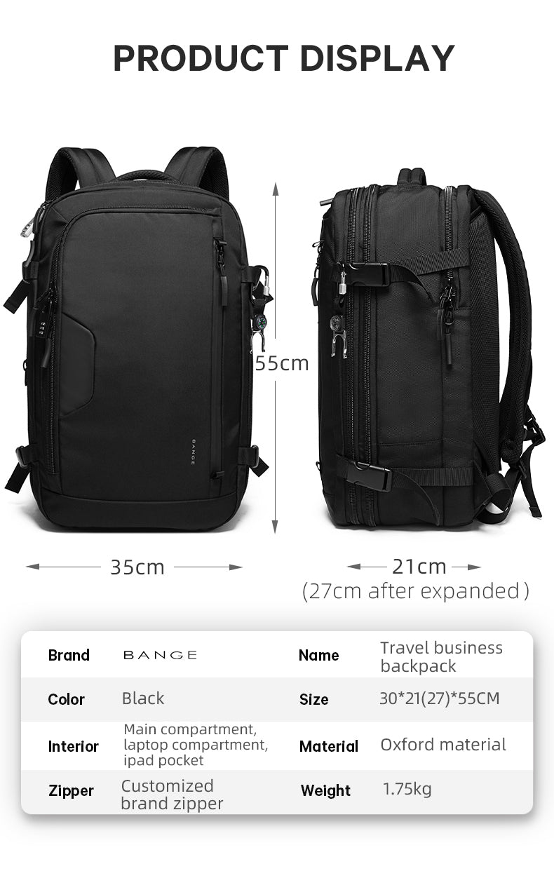 Bange 22039 Smart Nylon Men Black Anti Theft Travel Laptop Backpacks
