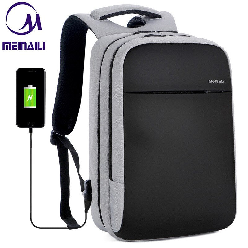 Meinaili 1802 Usb Charging Backpack 15.6 Inch Laptop Business Waterproof Multifunctional Travel Bag Grey