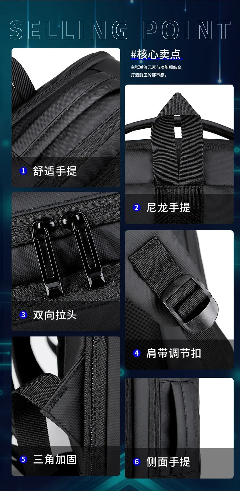 Meinaili AT-3 Large Capacity Waterproof Computer Backpack Business Travel Black