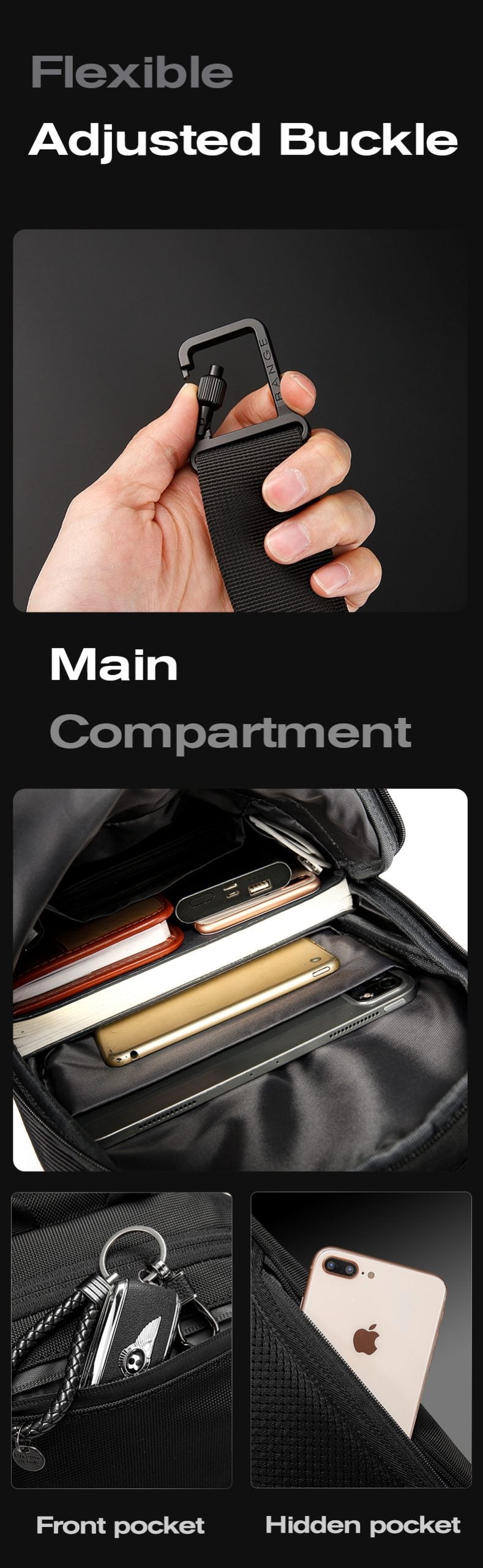 Bange Multifunctional Waterproof Sling Shoulder Men Bag Bg 7719 Black