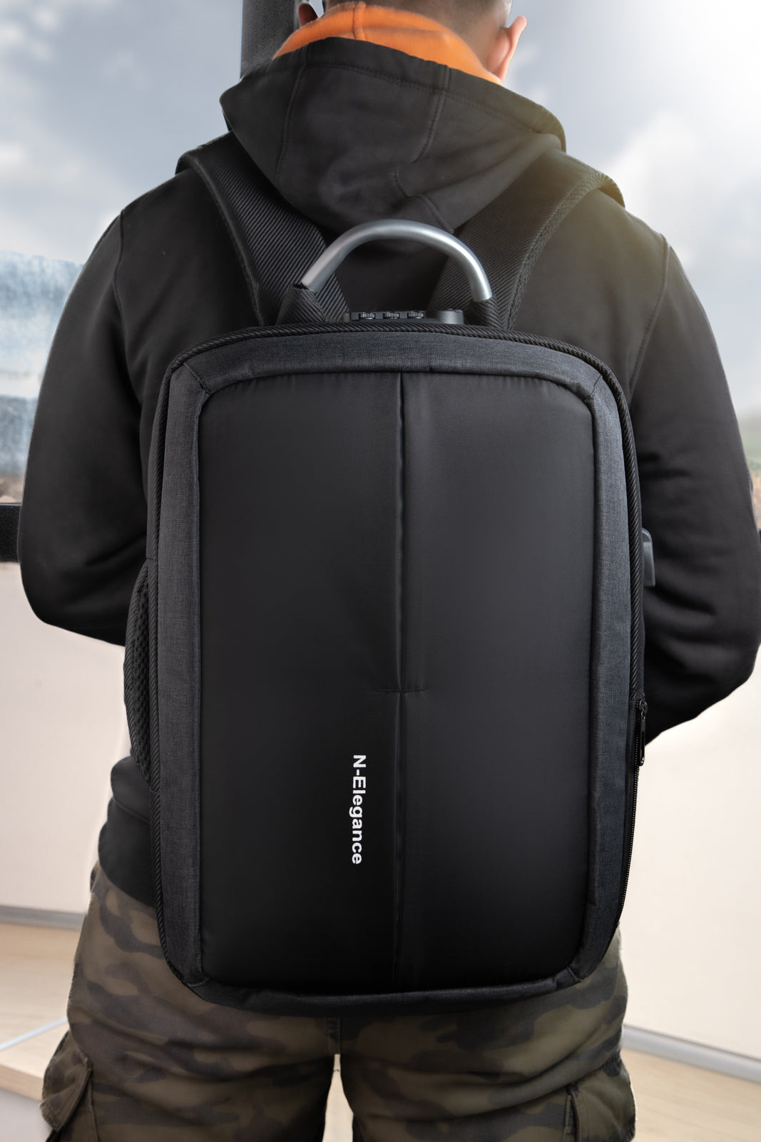 N Elegance 17 Inch Laptop Backpack Large Capacity School Bag Usb Charging Port Water Resistant Black