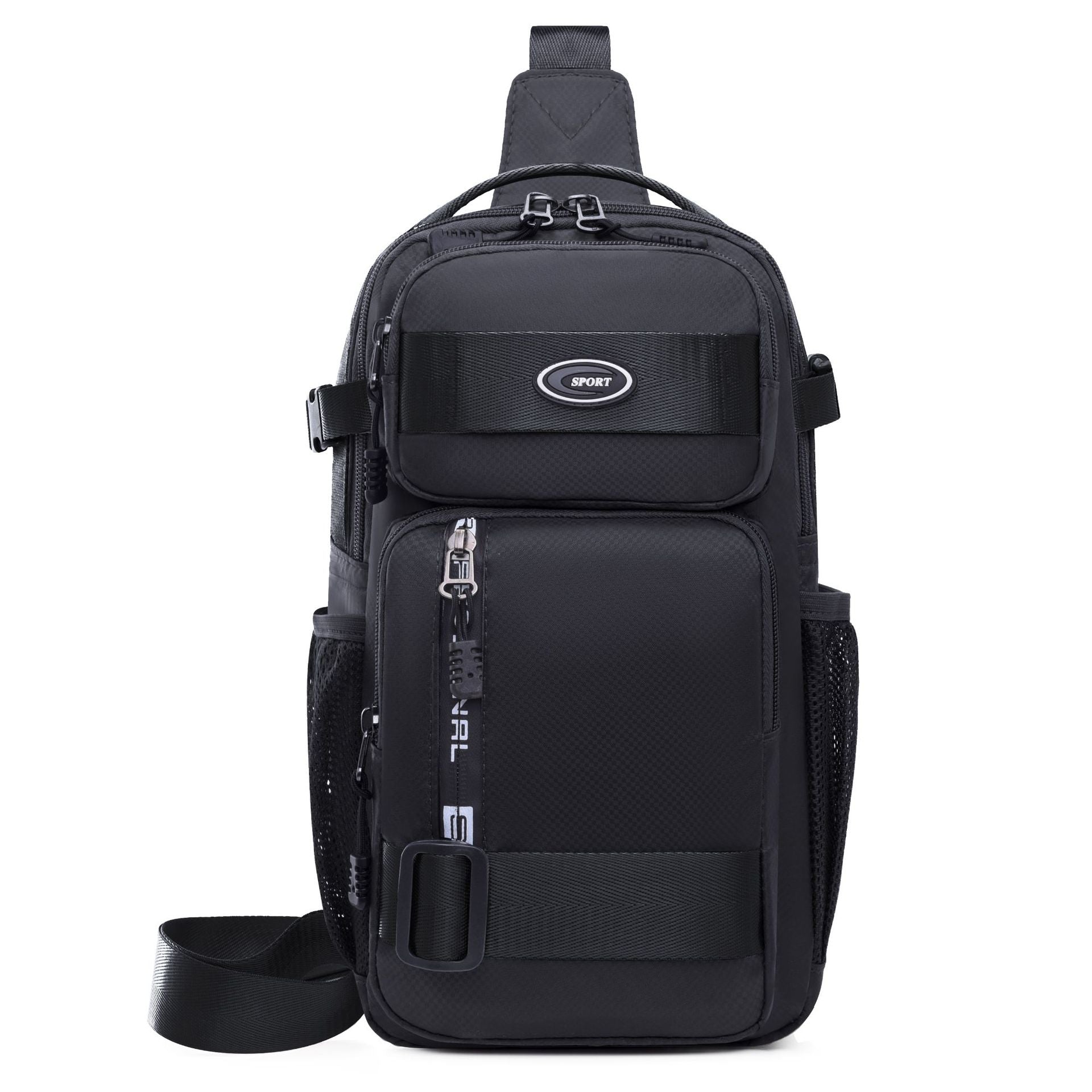 AA04 – Crossbody Sling Chest Daypack – Original PU Leather (Black)